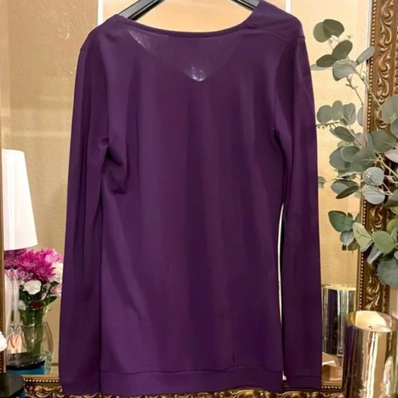 Pretty PattyBoutik Women's Cowl Neck Button Embellished Top (Deep Purple L) - Picture 7 of 7